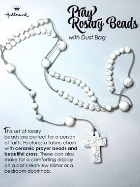 Hallmark Pray White Marble-Effect Rosary Beads Cross with Dust Bag